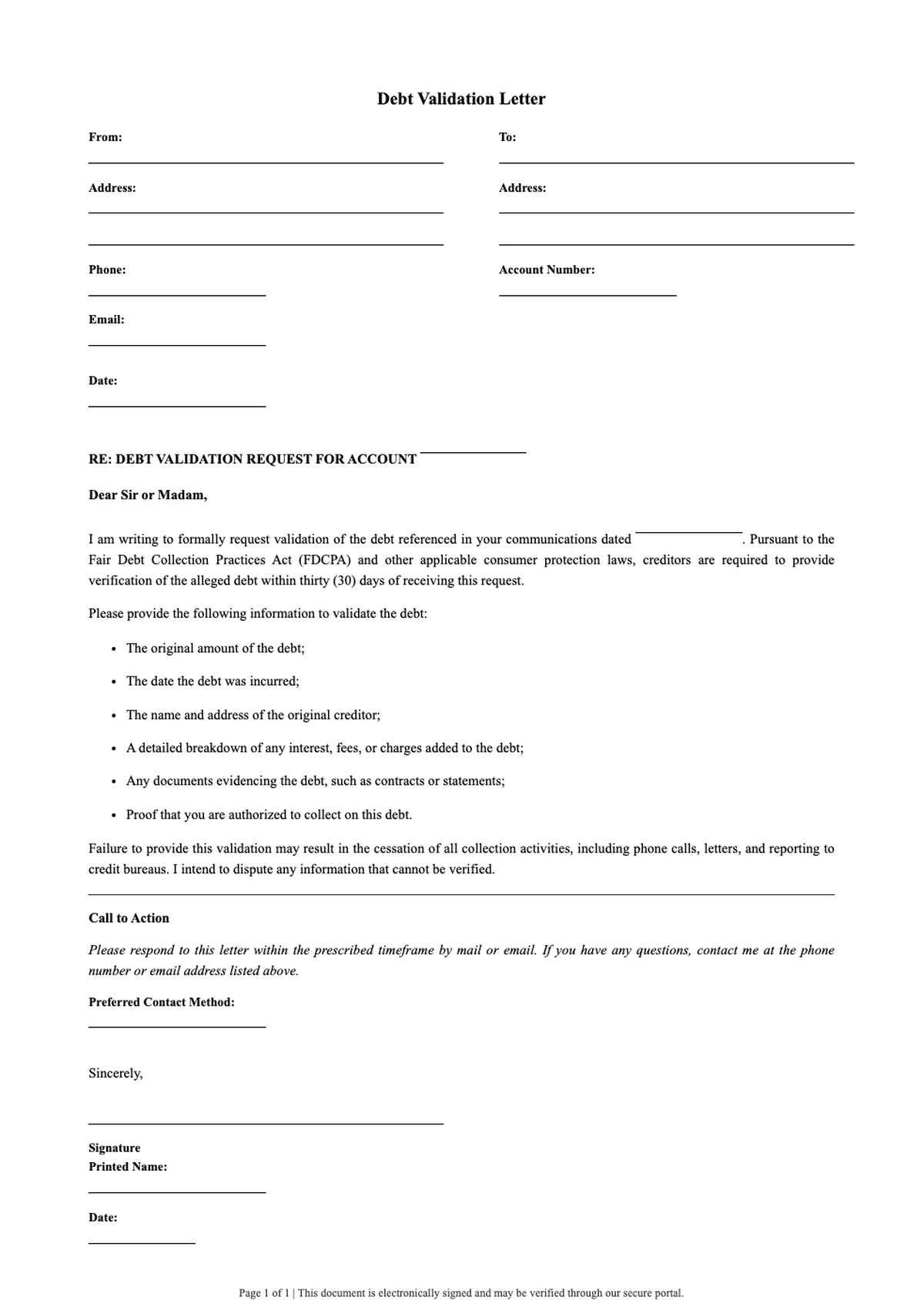 Debt settlement offer letter template with eSign and contact fields_variant_1
